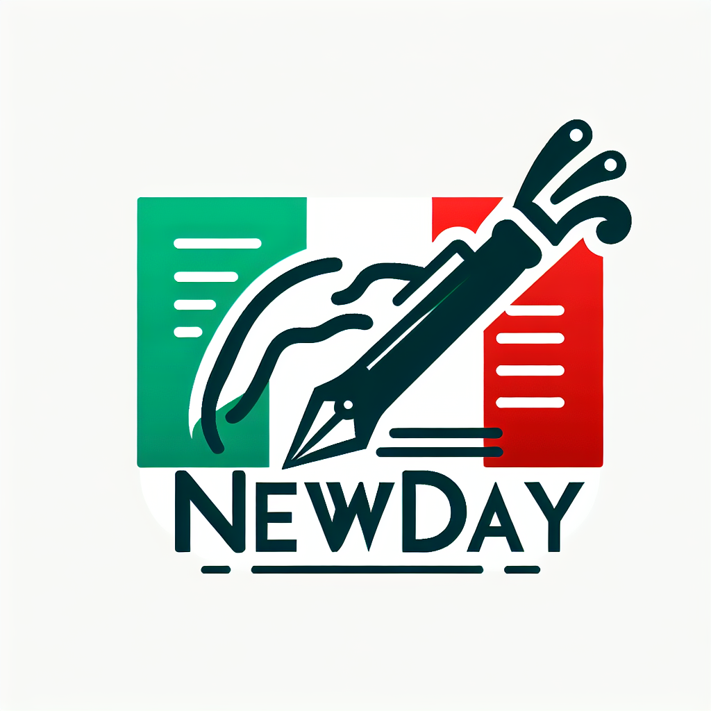 Logo professionale per un sito di notizie italiane chiamato \'Italy News Day\', con colori rosso, bianco e verde (bandiera italiana). Include un\'icona stilizzata dell\'Italia o una penna/giornale. Stile moderno, semplice, autorevole.
